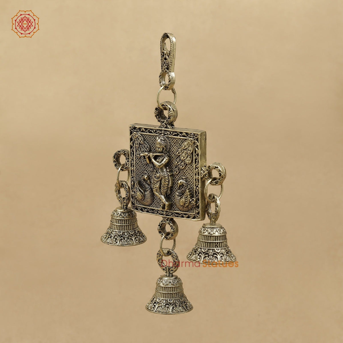 Brass Krishna Wall Hanging With bells 6.5”