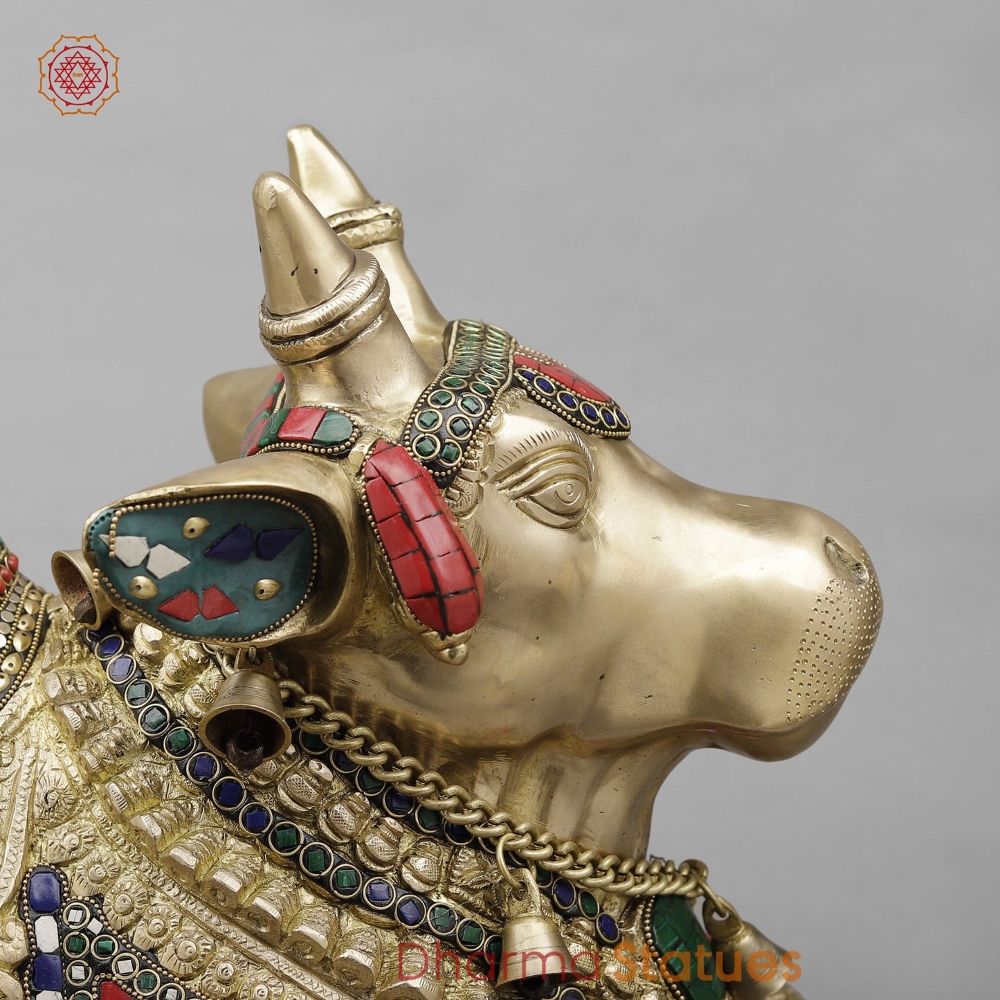 Brass Nandi Seated Fine with Bells , Exotic Red Stone work 22”