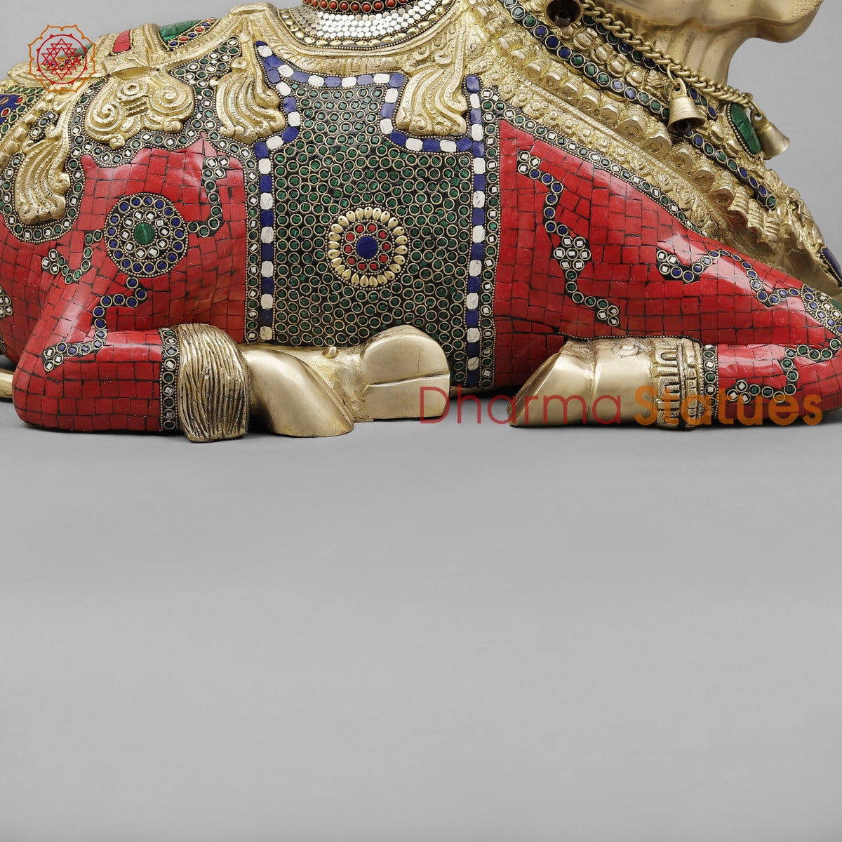 Brass Nandi Seated Fine with Bells , Exotic Red Stone work 22”