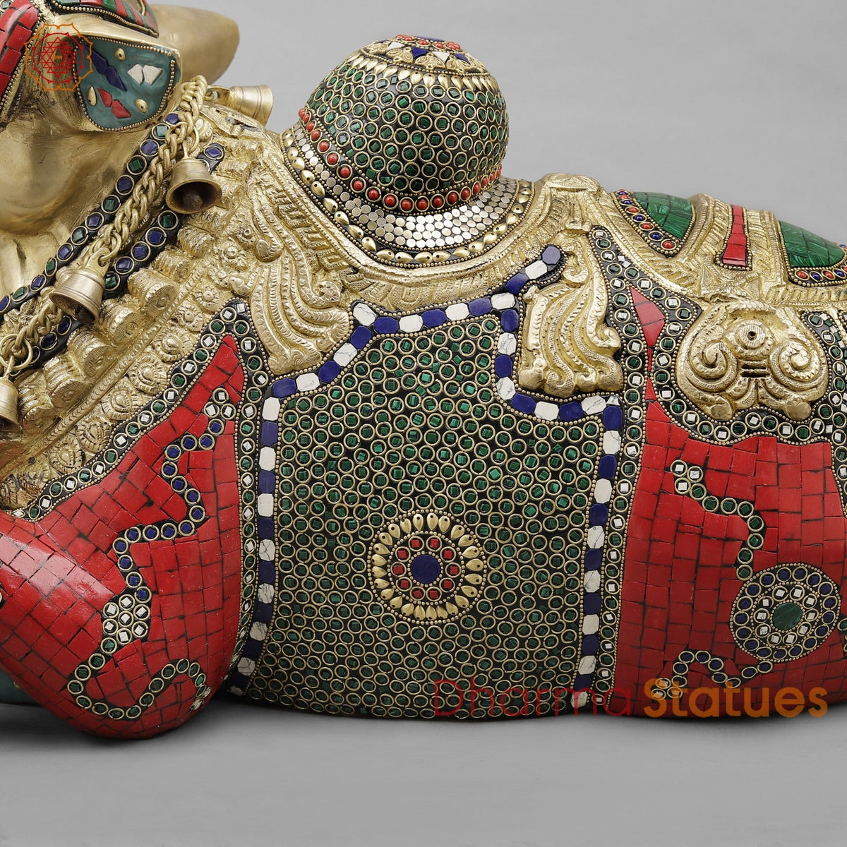 Brass Nandi Seated Fine with Bells , Exotic Red Stone work 22”