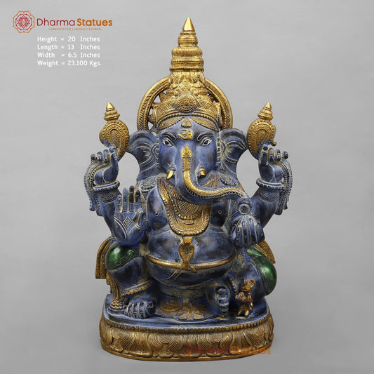 Brass Surya Ganesh Fine , Antique Turquoise Finish 20”
