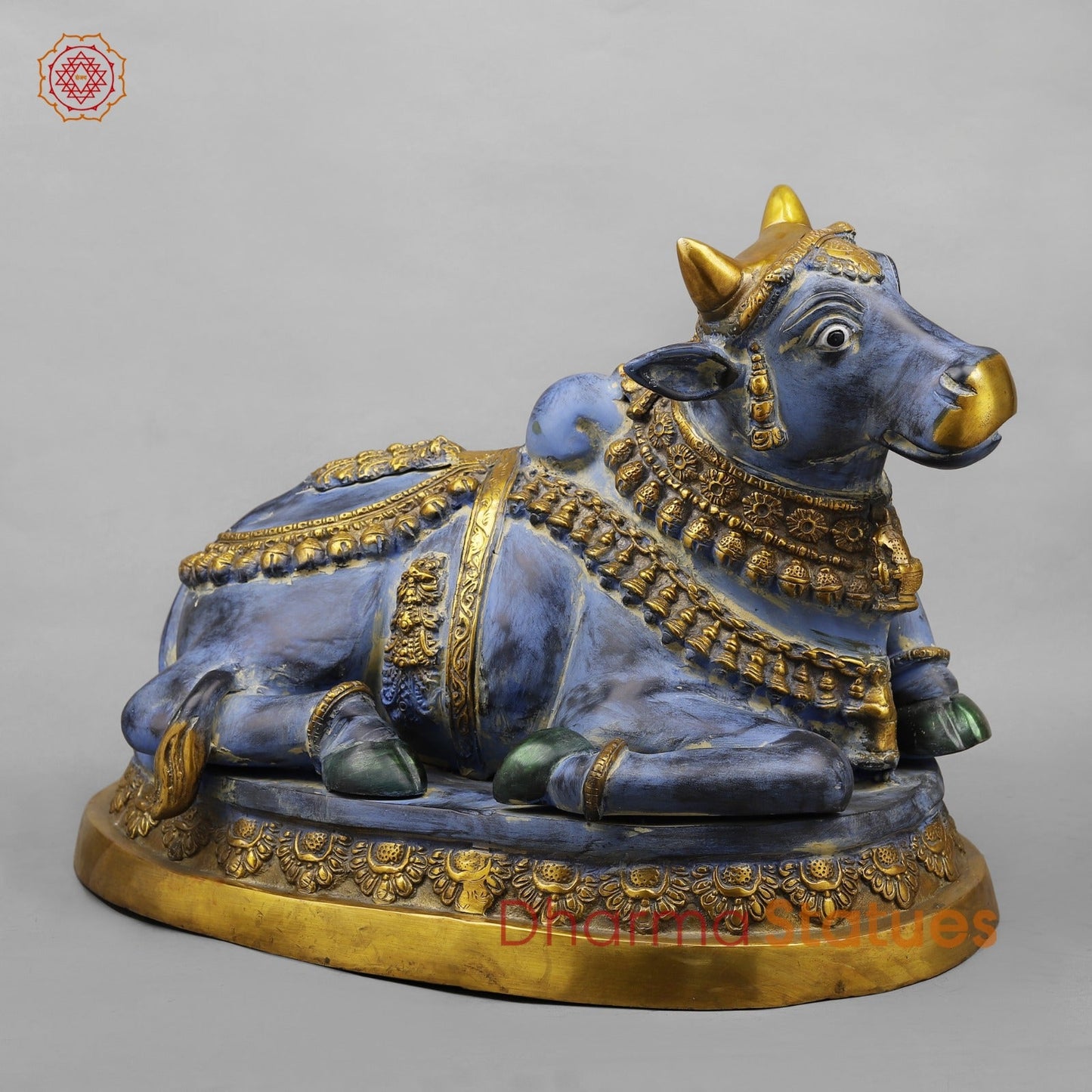 Brass Nandi Seated Fine, Antique Turquoise 22”