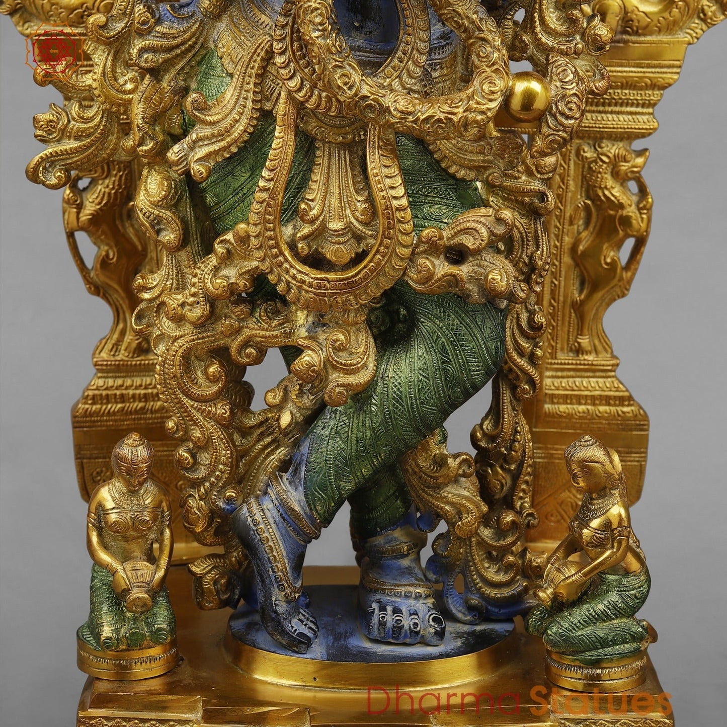Brass Krishna Standing With fine Prabhavali, Antique Turquoise finish 32”