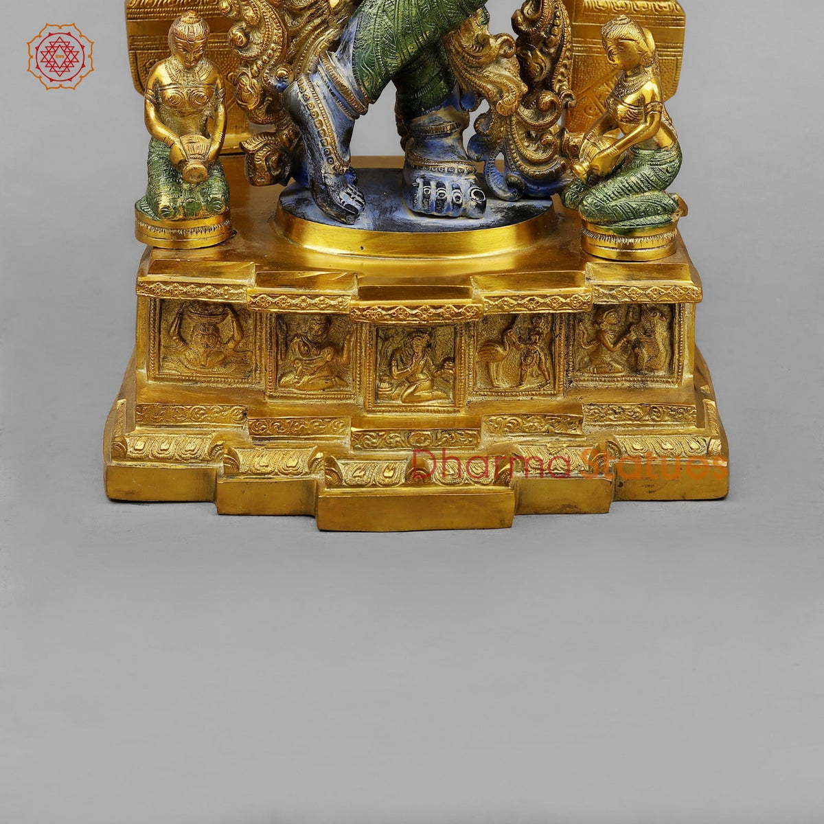 Brass Krishna Standing With fine Prabhavali, Antique Turquoise finish 32”