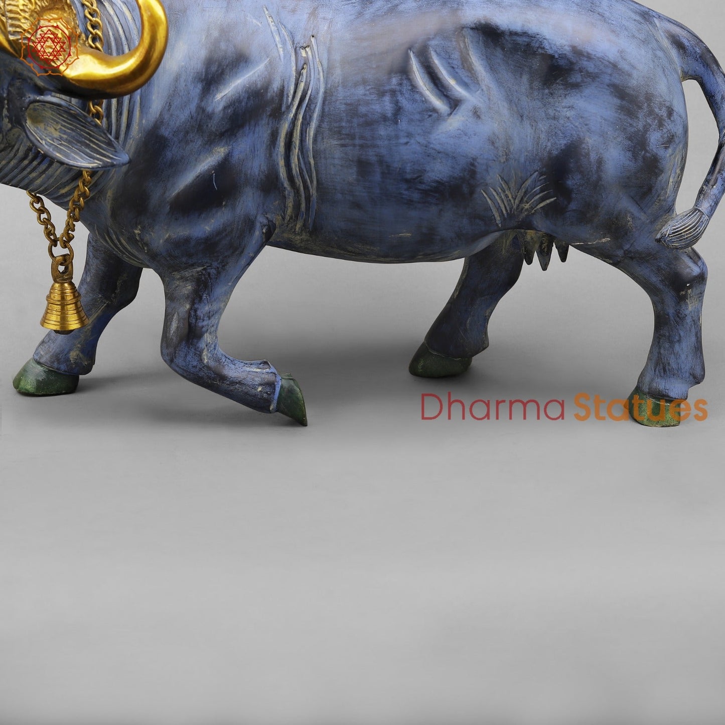 Brass Buffalo With Golden Horns, Antique Turquoise Finish 23”