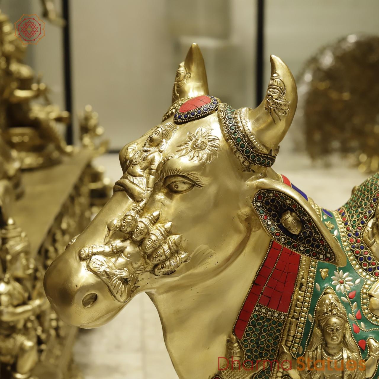 Brass Cow with Calf Universal, Fine stone work 34”