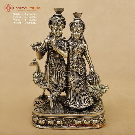 Brass Radha Krishna With Peacock Fine 8.5”