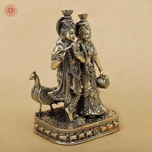 Brass Radha Krishna With Peacock Fine 8.5”