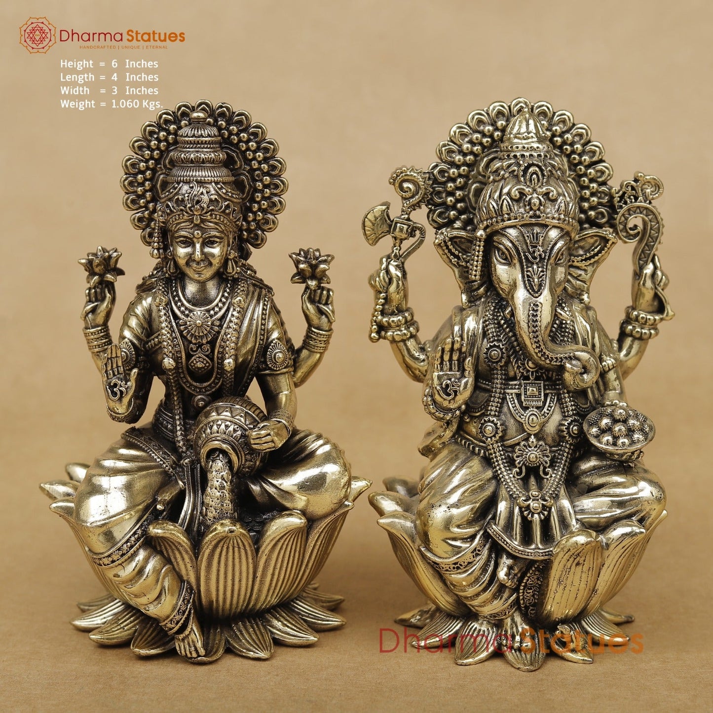 Brass Lakshmi Ganesh seated fine 6”
