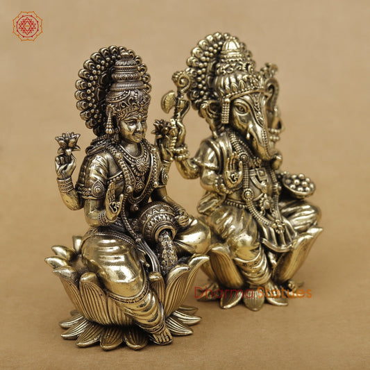 Brass Lakshmi Ganesh seated fine 6”