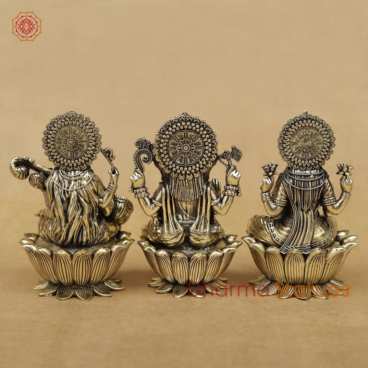 Brass Lakshmi Ganesh Saraswati seated fine 5”