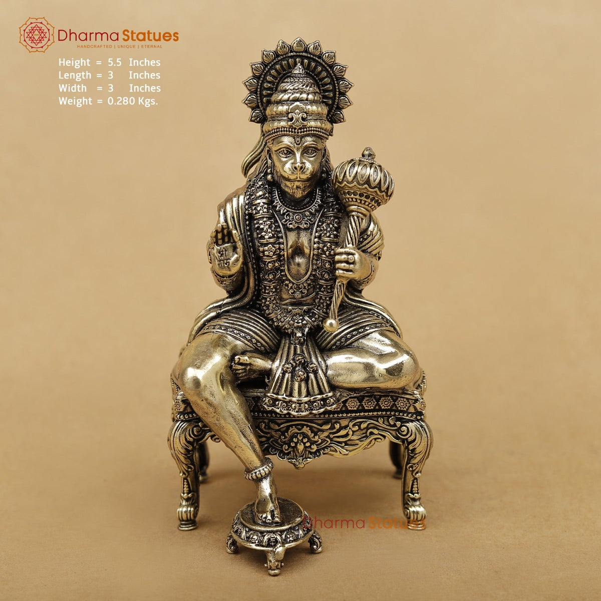Brass Hanuman seated On chowki 5.5”