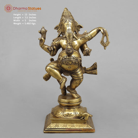 Brass Dancing Ganesh fine, Antique Finish 13”