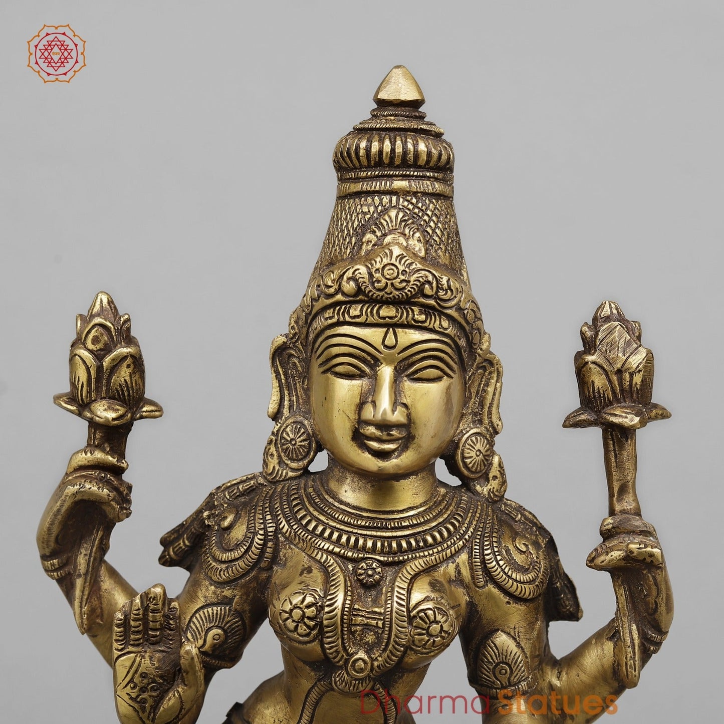 Brass Lakshmi Standing Fine, Antique Finish 17”