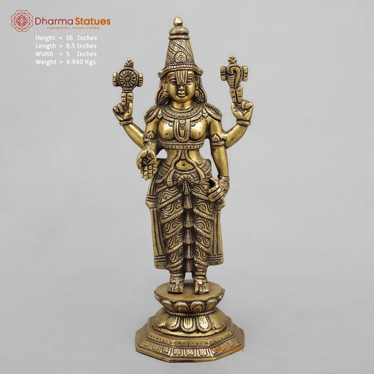 Brass Tirupati Balaji Standing, Antique Finish 16”