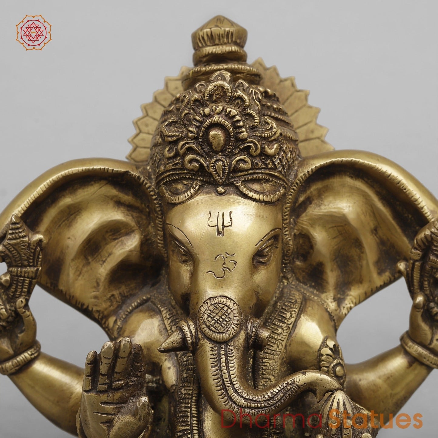 Brass Ganesh with Long Ears, Antique Finish 9”
