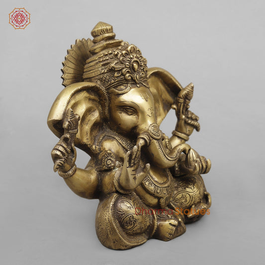 Brass Ganesh with Long Ears, Antique Finish 9”