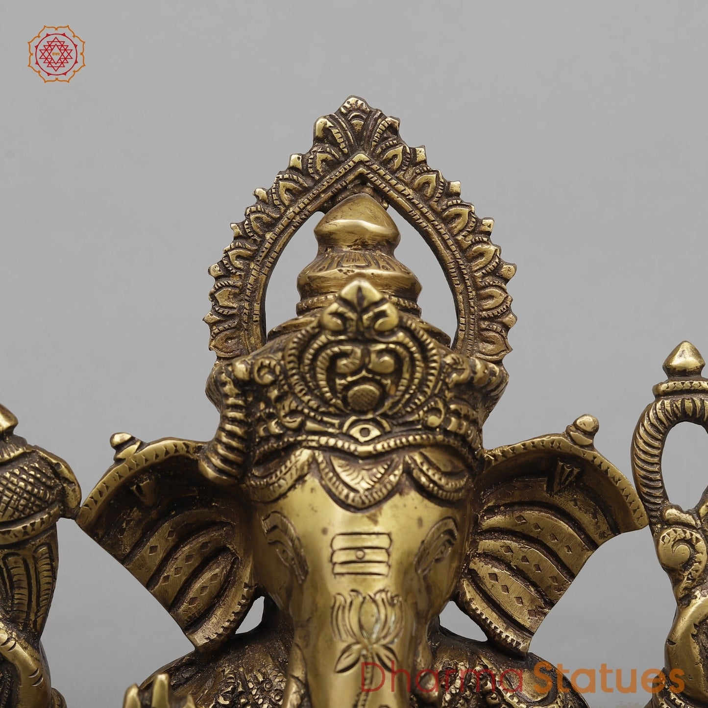 Brass Ganesh Seated on Elephants Fine, Antique Finish 13”