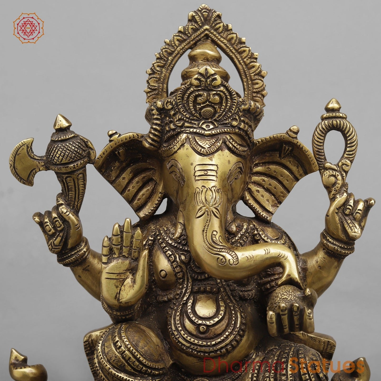 Brass Ganesh Seated on Elephants Fine, Antique Finish 13”
