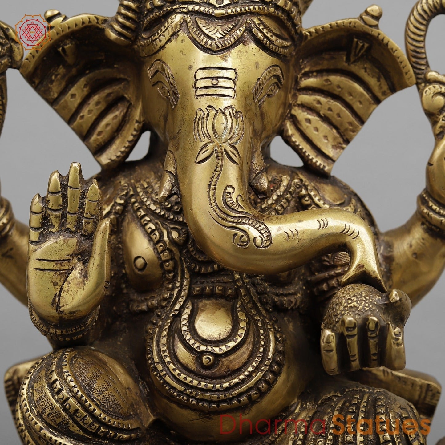 Brass Ganesh Seated on Elephants Fine, Antique Finish 13”