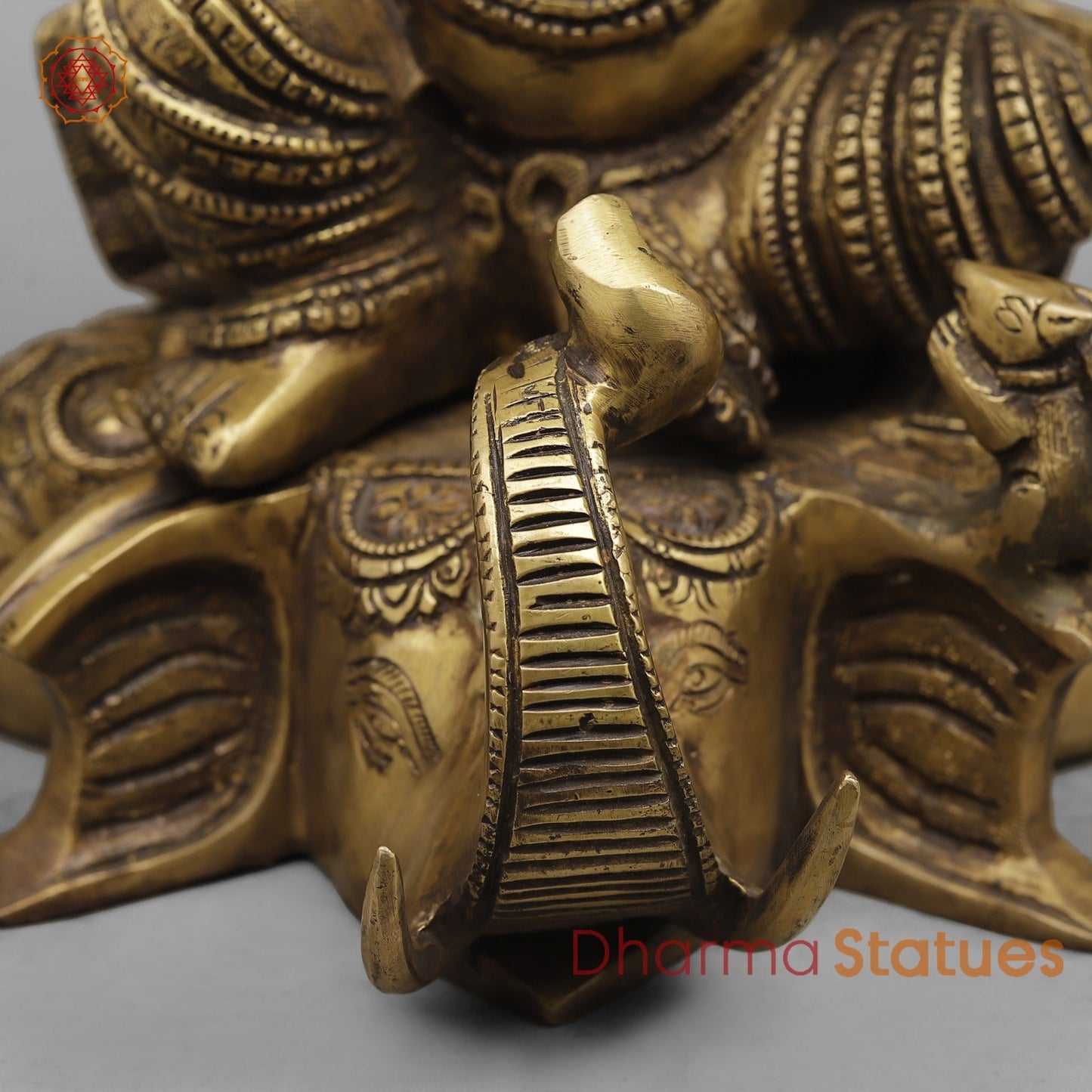Brass Ganesh Seated on Elephants Fine, Antique Finish 13”