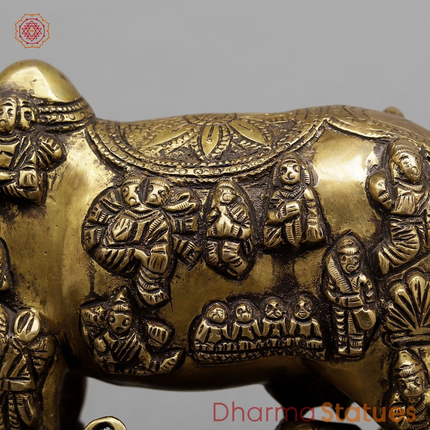 Brass Cow Calf with Gods Fine, Antique Finish 9”