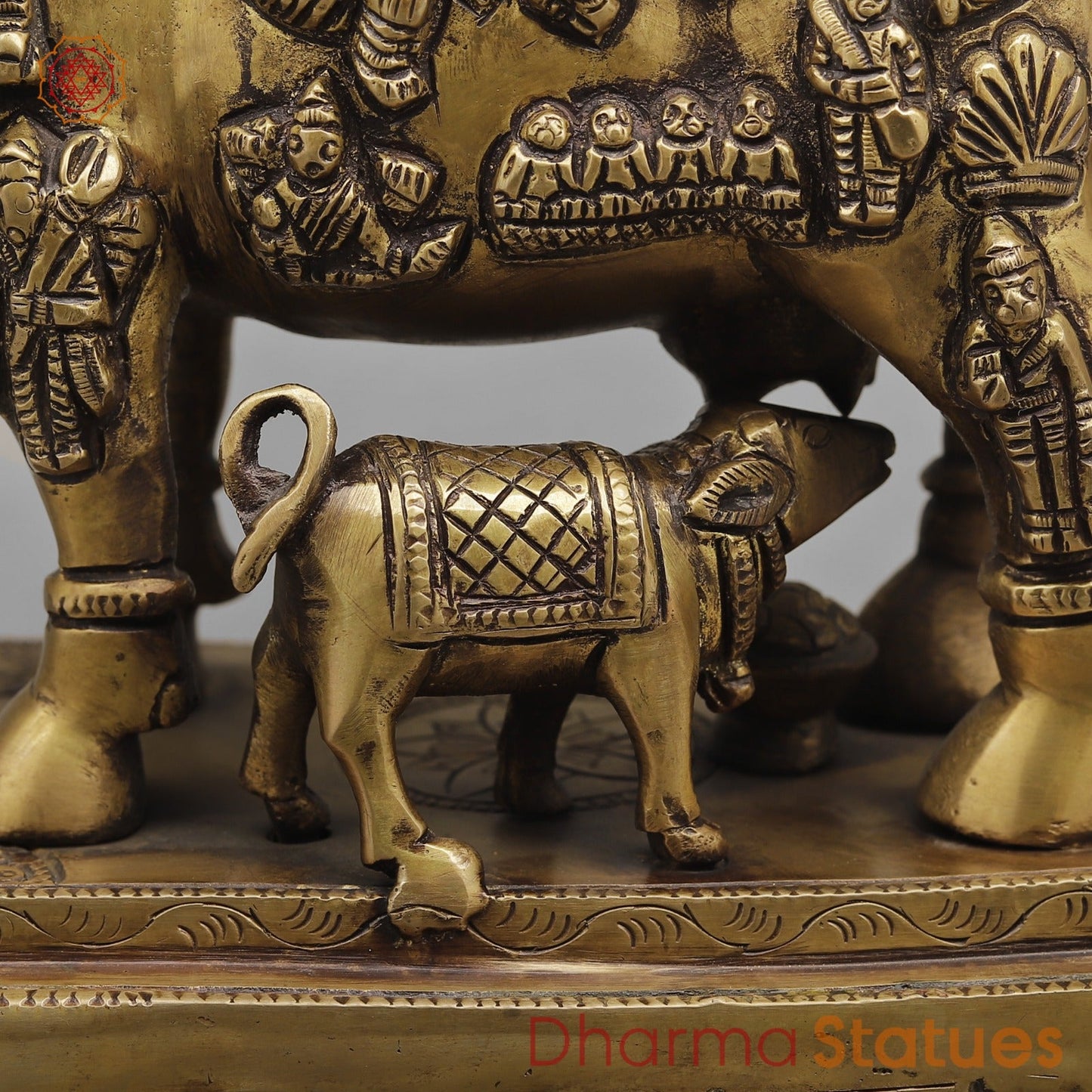 Brass Cow Calf with Gods Fine, Antique Finish 9”