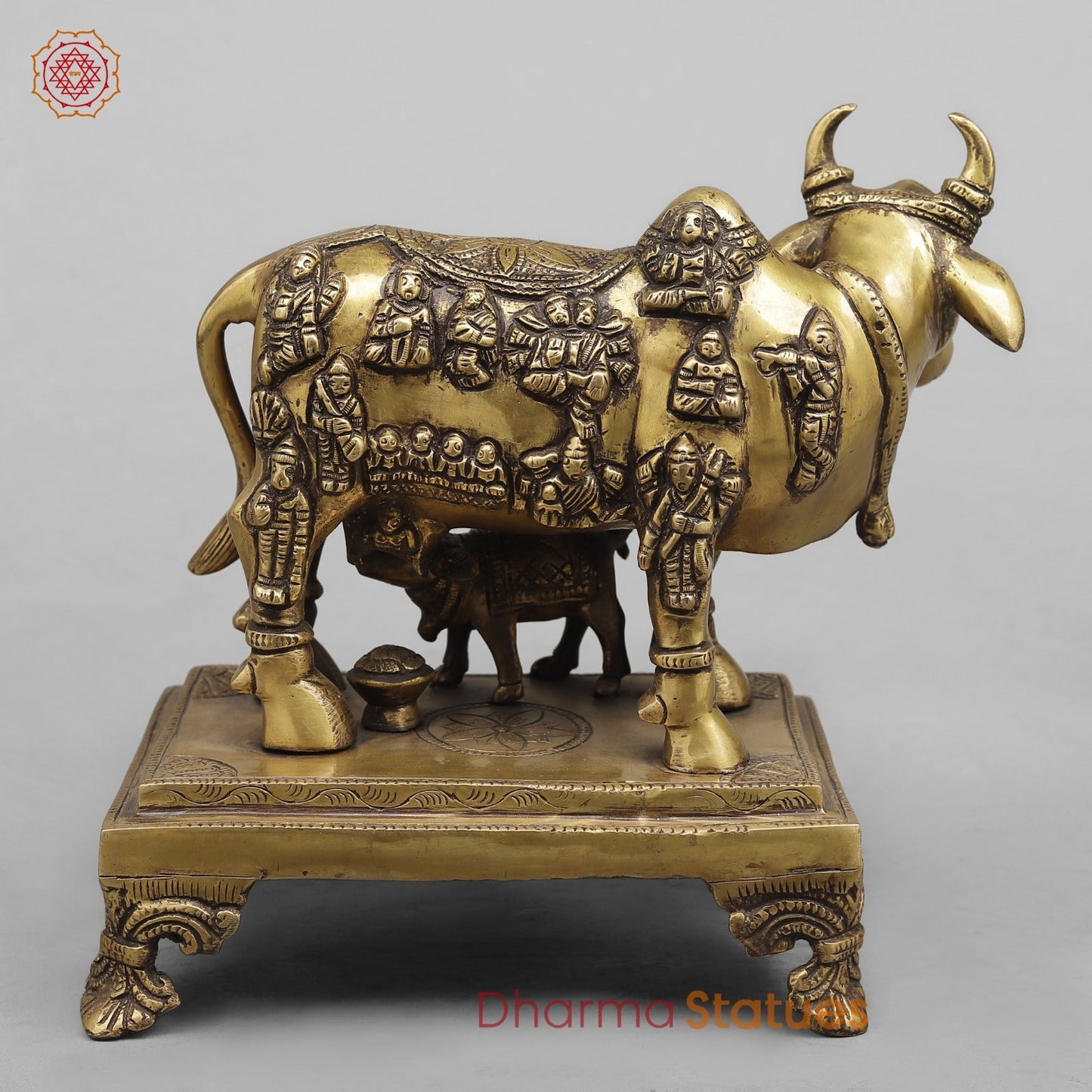 Brass Cow Calf with Gods Fine, Antique Finish 9”