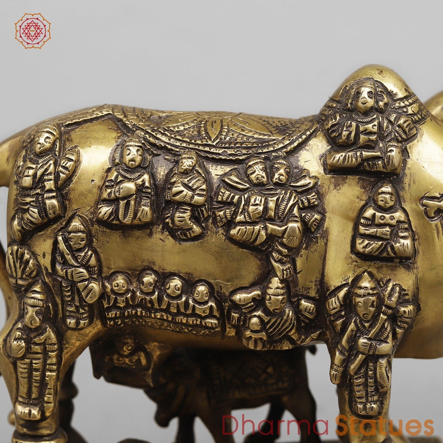 Brass Cow Calf with Gods Fine, Antique Finish 9”