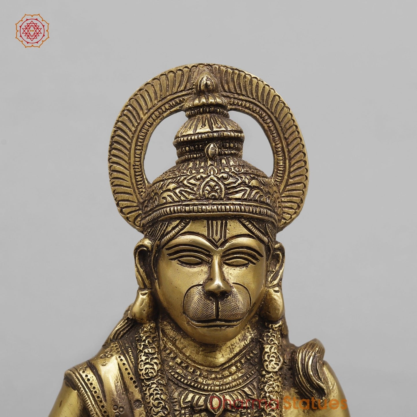 Brass Hanuman Ji seated In blessing posture, Antique Finish 12.5”