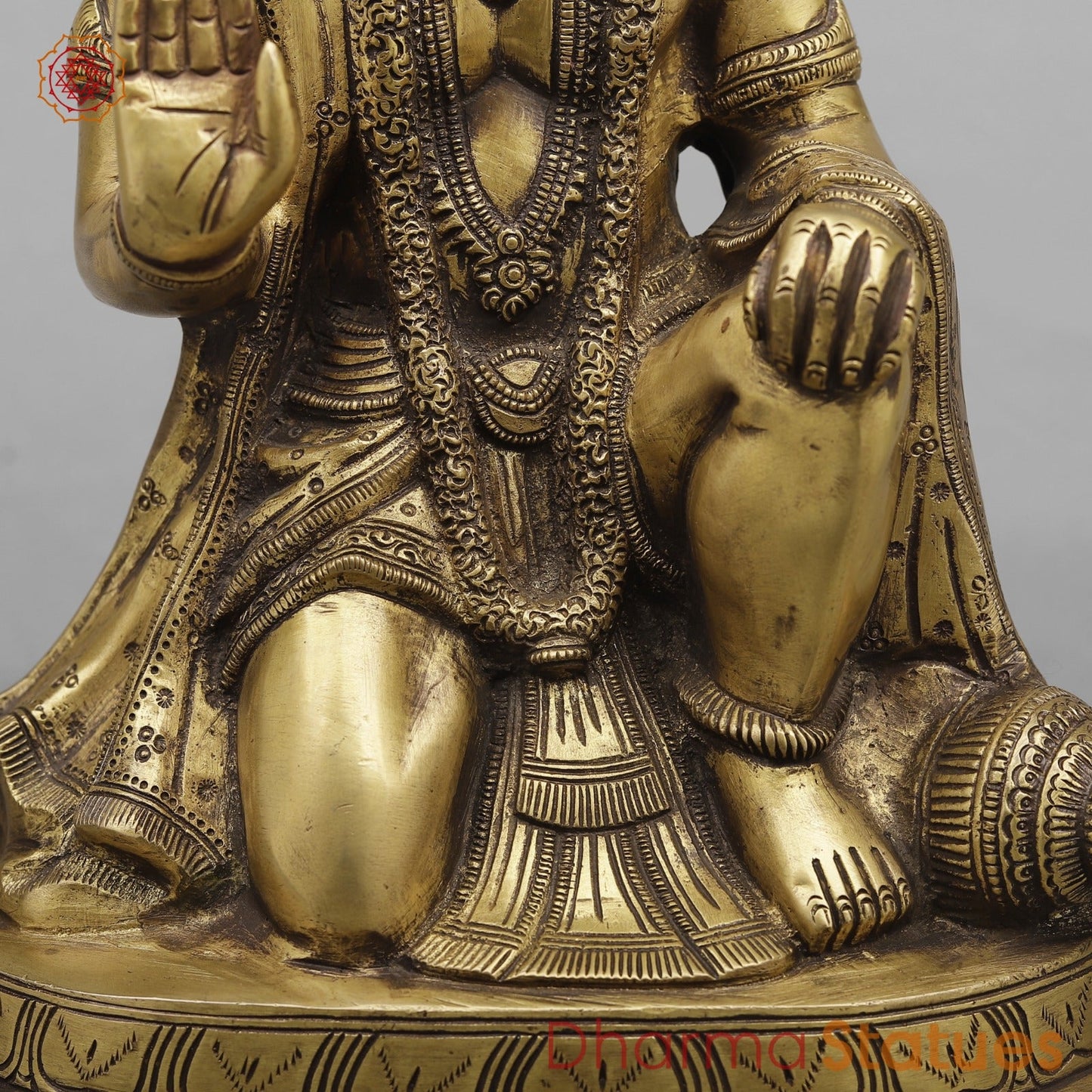 Brass Hanuman Ji seated In blessing posture, Antique Finish 12.5”