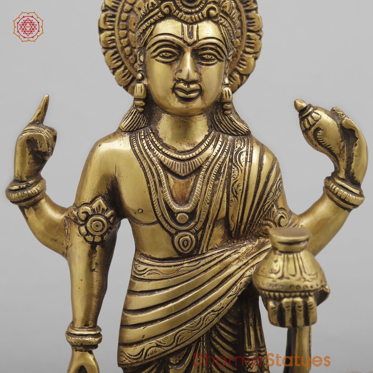 Brass Dhanwantri Standing , Antique Finish 14”