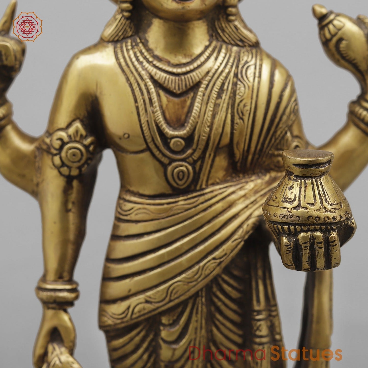 Brass Dhanwantri Standing , Antique Finish 14”