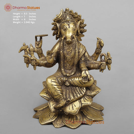Brass Varahi seated Fine, Antique Finish 8.5”