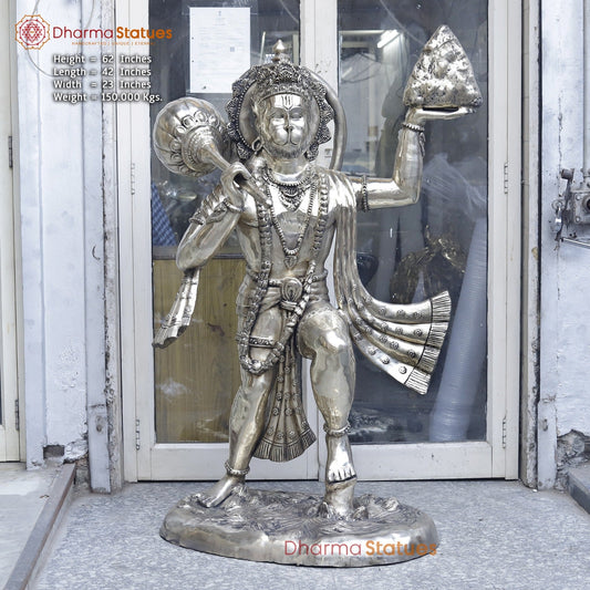 Brass Hanuman Standing Large, Smooth Finish 62”