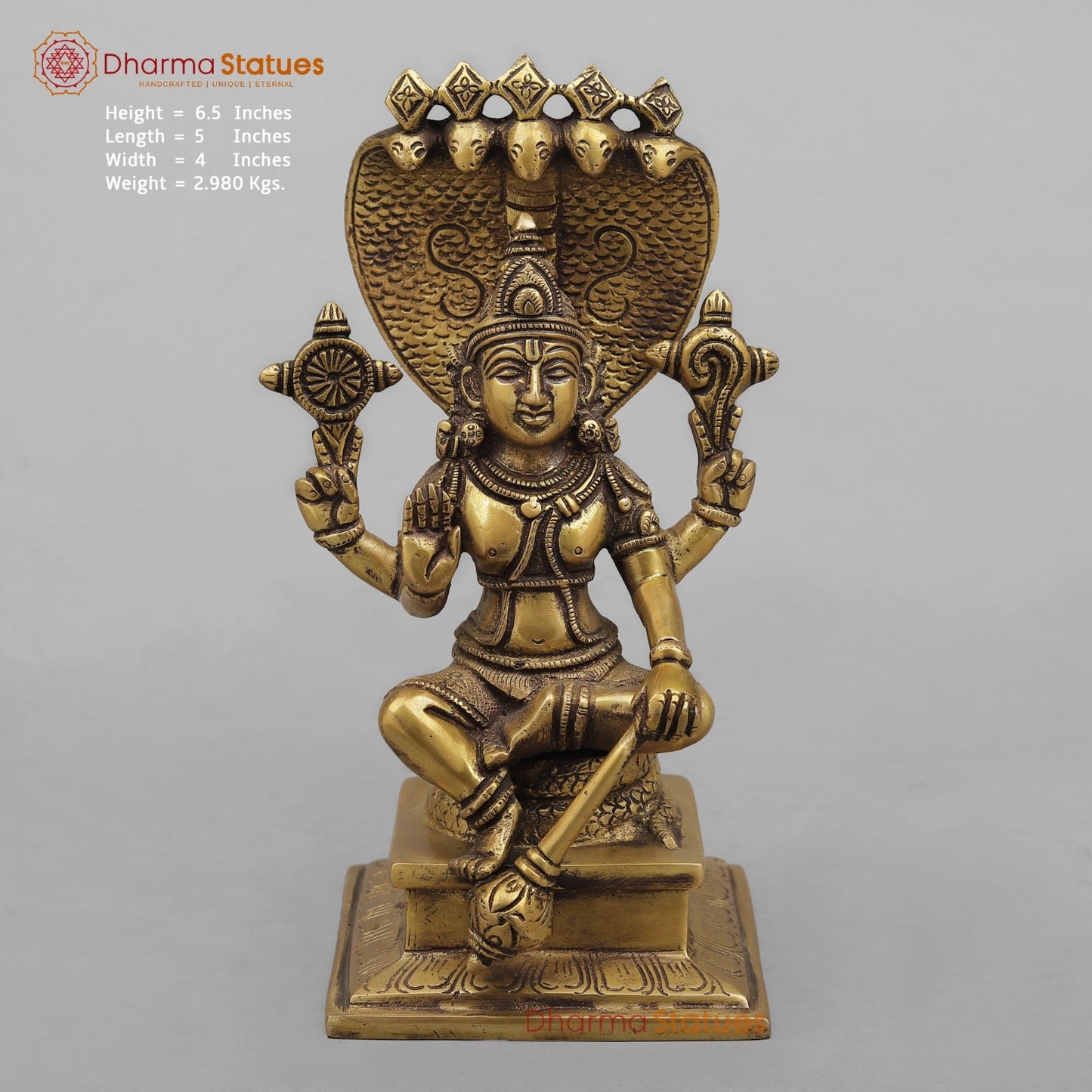 Brass Maha-Abhishekam Vishnu seated , Antique Finish 6.5”