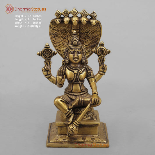 Brass Maha-Abhishekam Vishnu seated , Antique Finish 6.5”