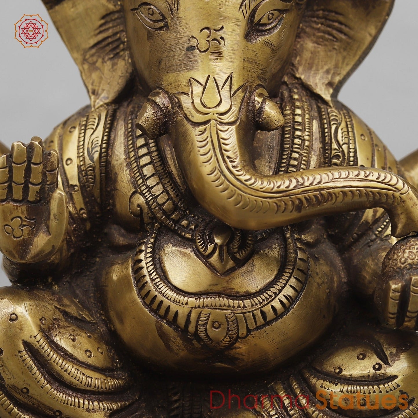 Brass Ashtvinayak Ganesh seated fine, Antique Finish 8”