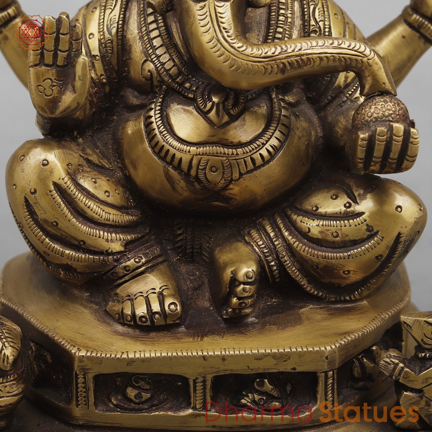 Brass Ashtvinayak Ganesh seated fine, Antique Finish 8”