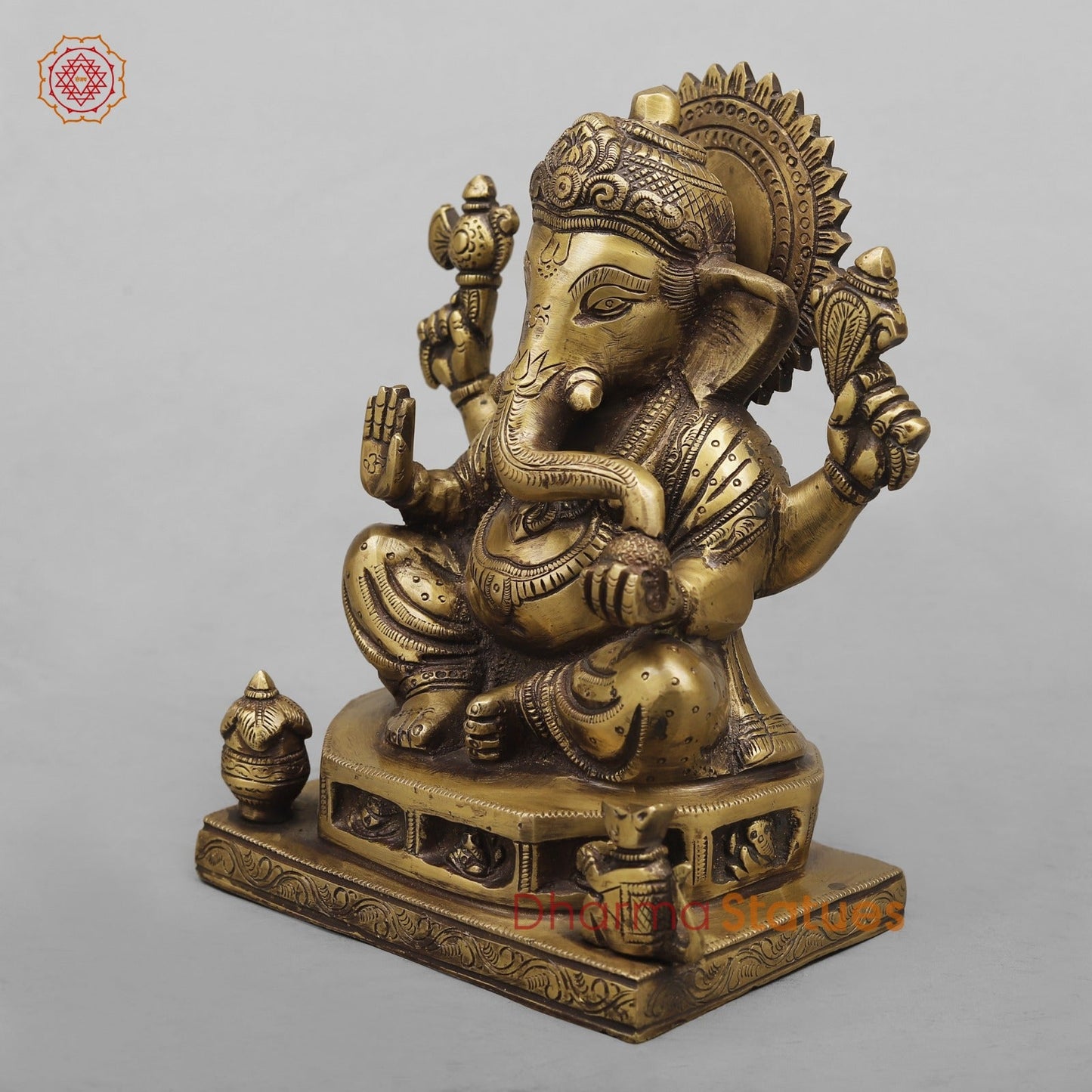 Brass Ashtvinayak Ganesh seated fine, Antique Finish 8”