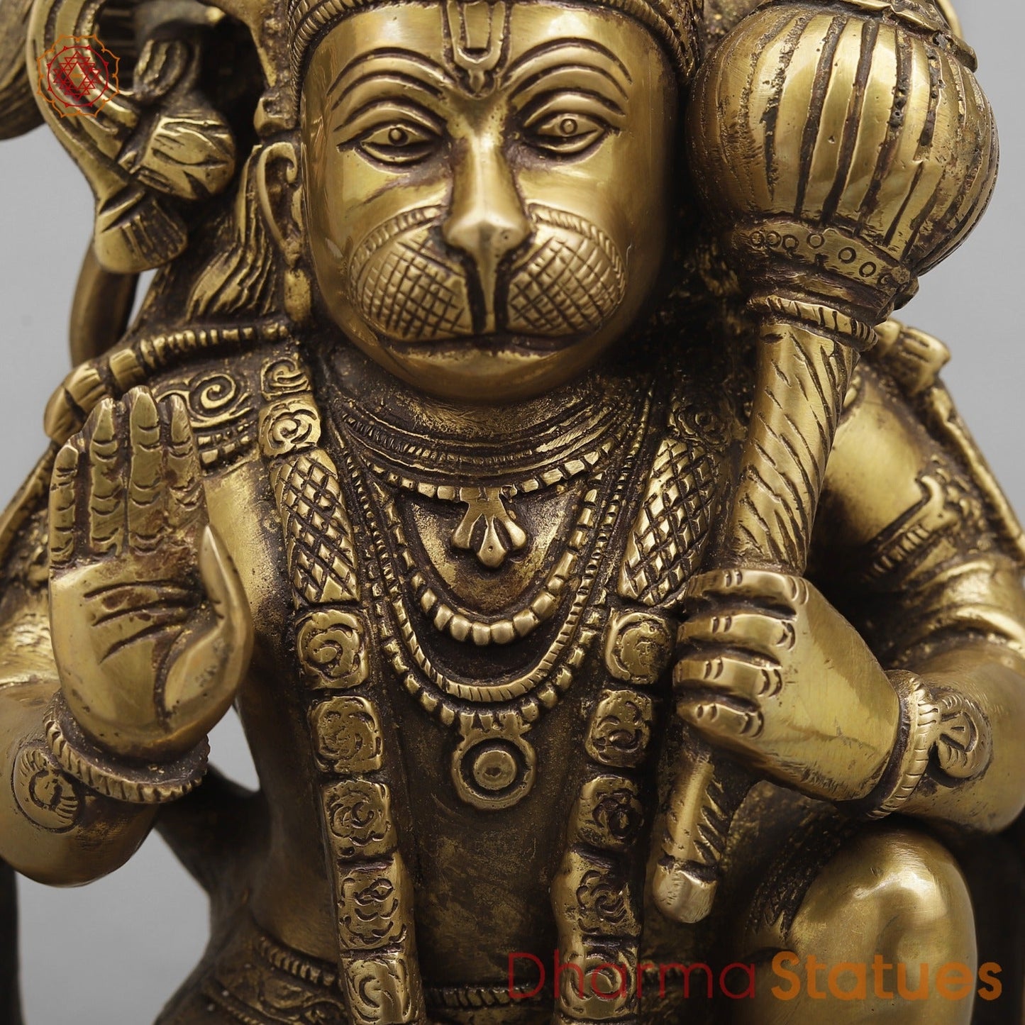 Brass Blessing Hanuman Ji Seated , Antique Finish 10”