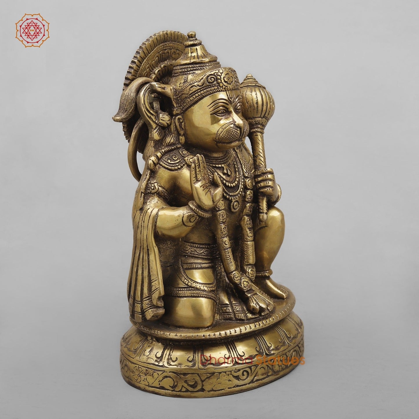Brass Blessing Hanuman Ji Seated , Antique Finish 10”