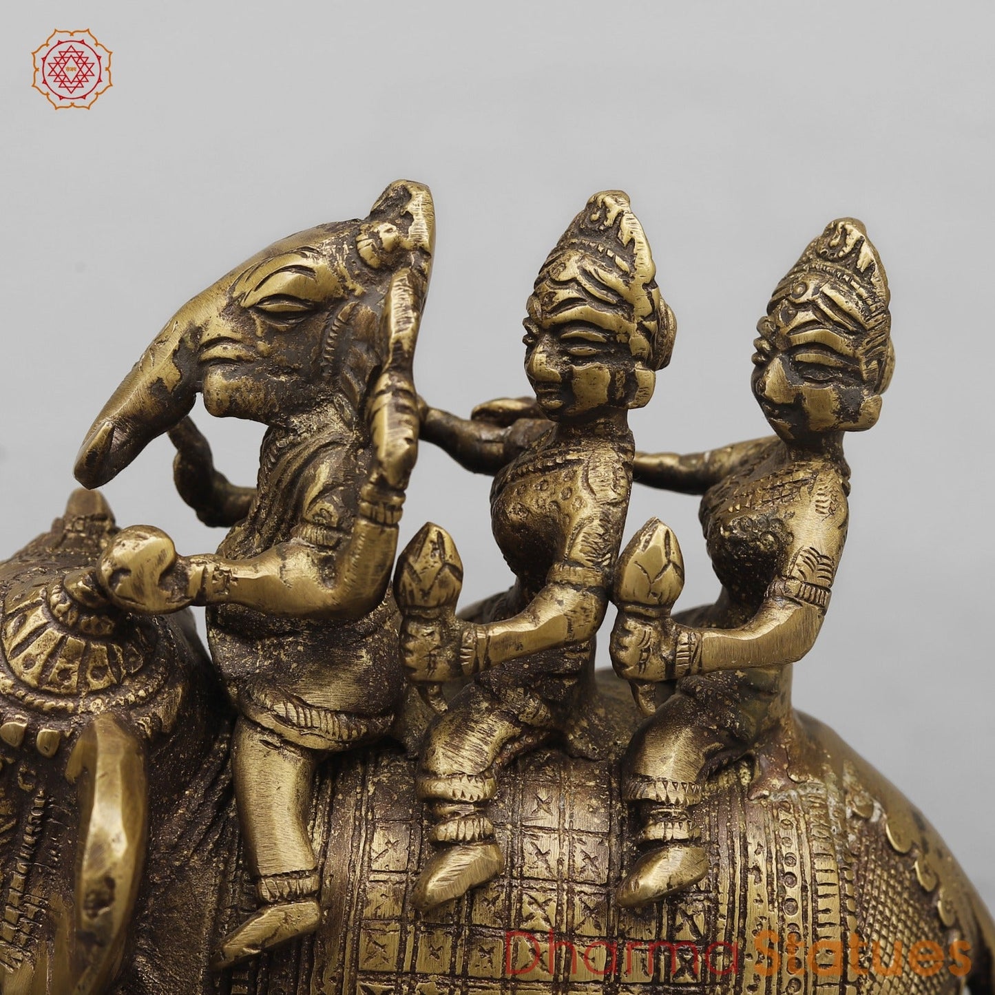 Brass Ganesh And Ridhi Sidhi on Elephant, Antique Finish 7.5”