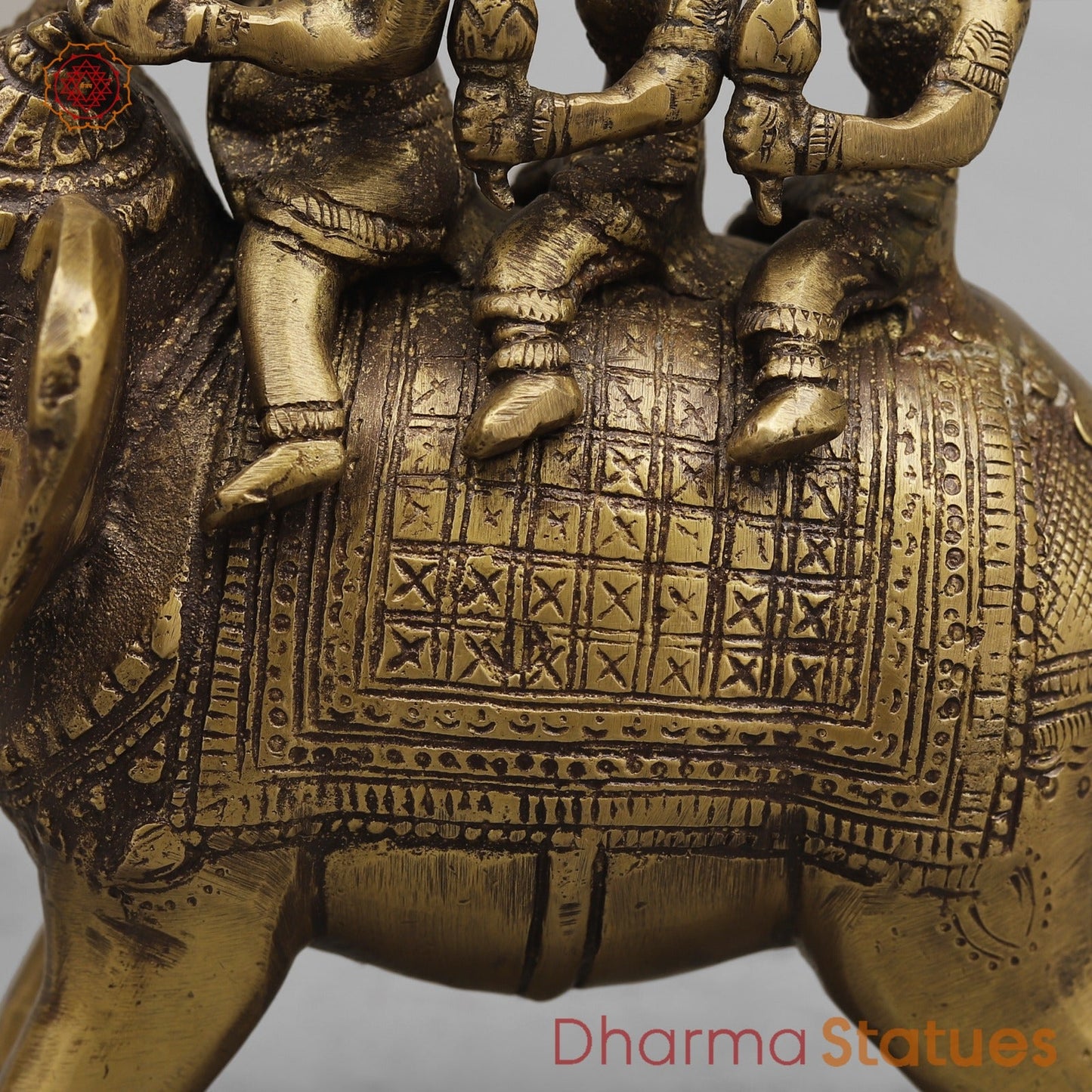 Brass Ganesh And Ridhi Sidhi on Elephant, Antique Finish 7.5”
