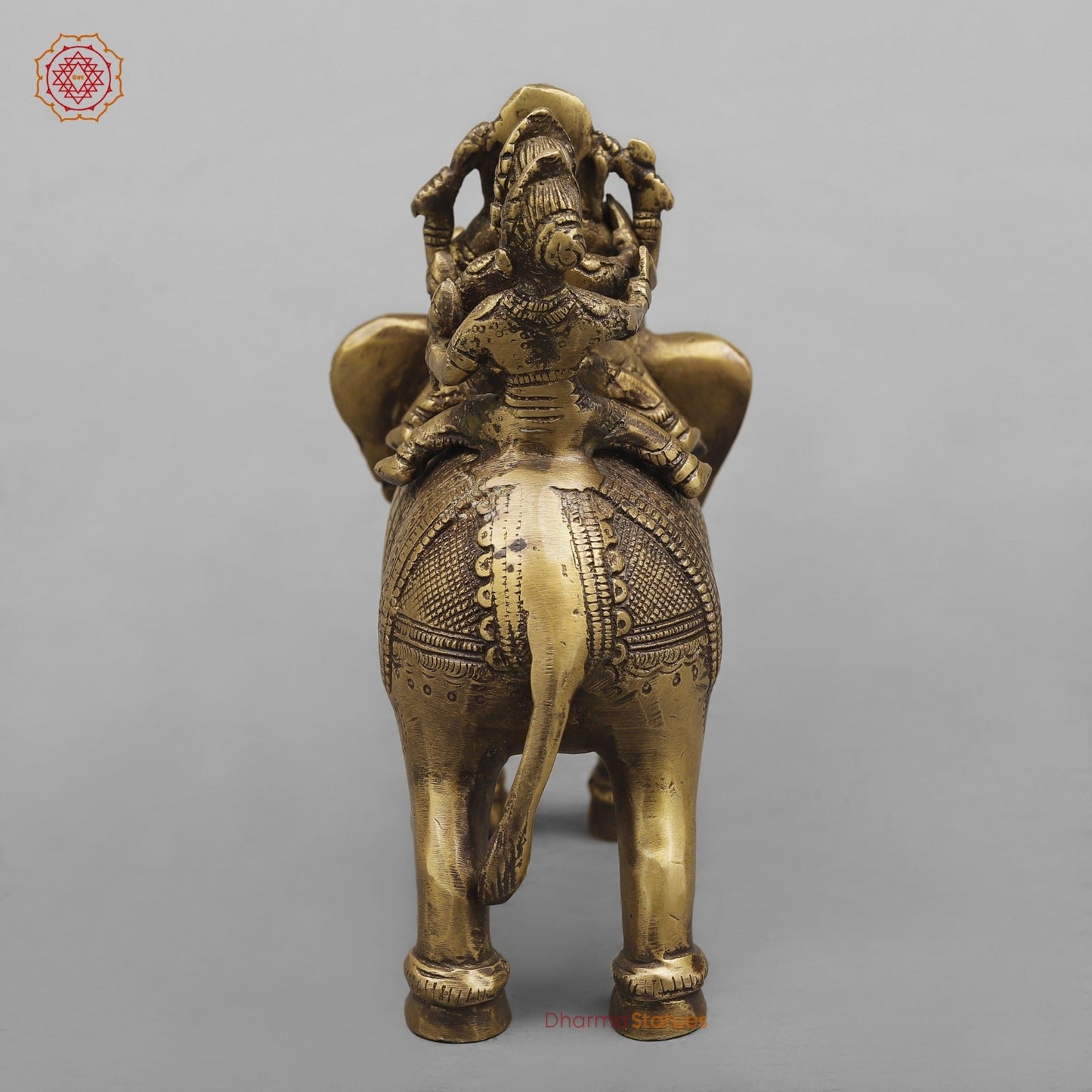 Brass Ganesh And Ridhi Sidhi on Elephant, Antique Finish 7.5”