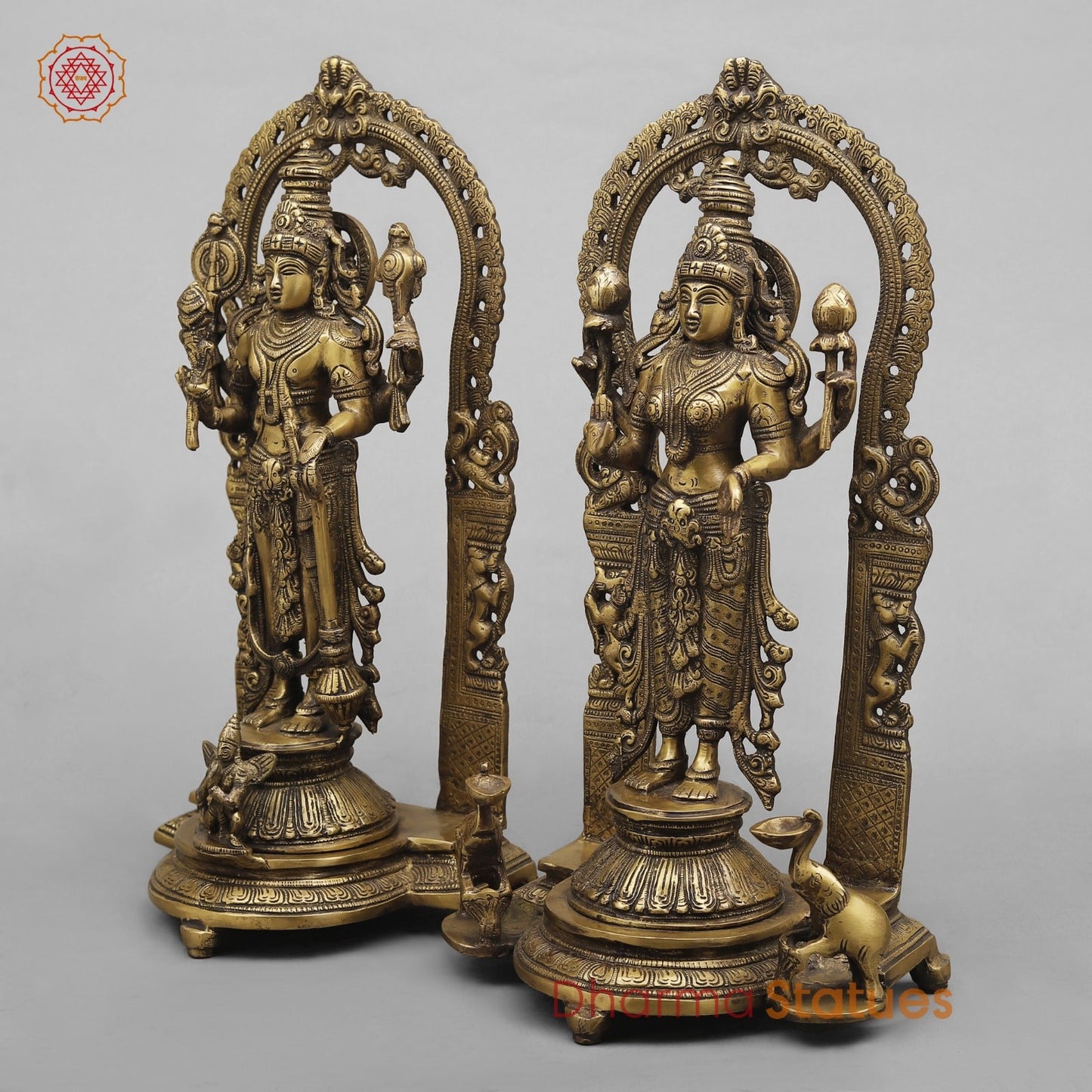 Brass Vishnu And Lakshmi Standing In arch Fine, Antique Finish 16”