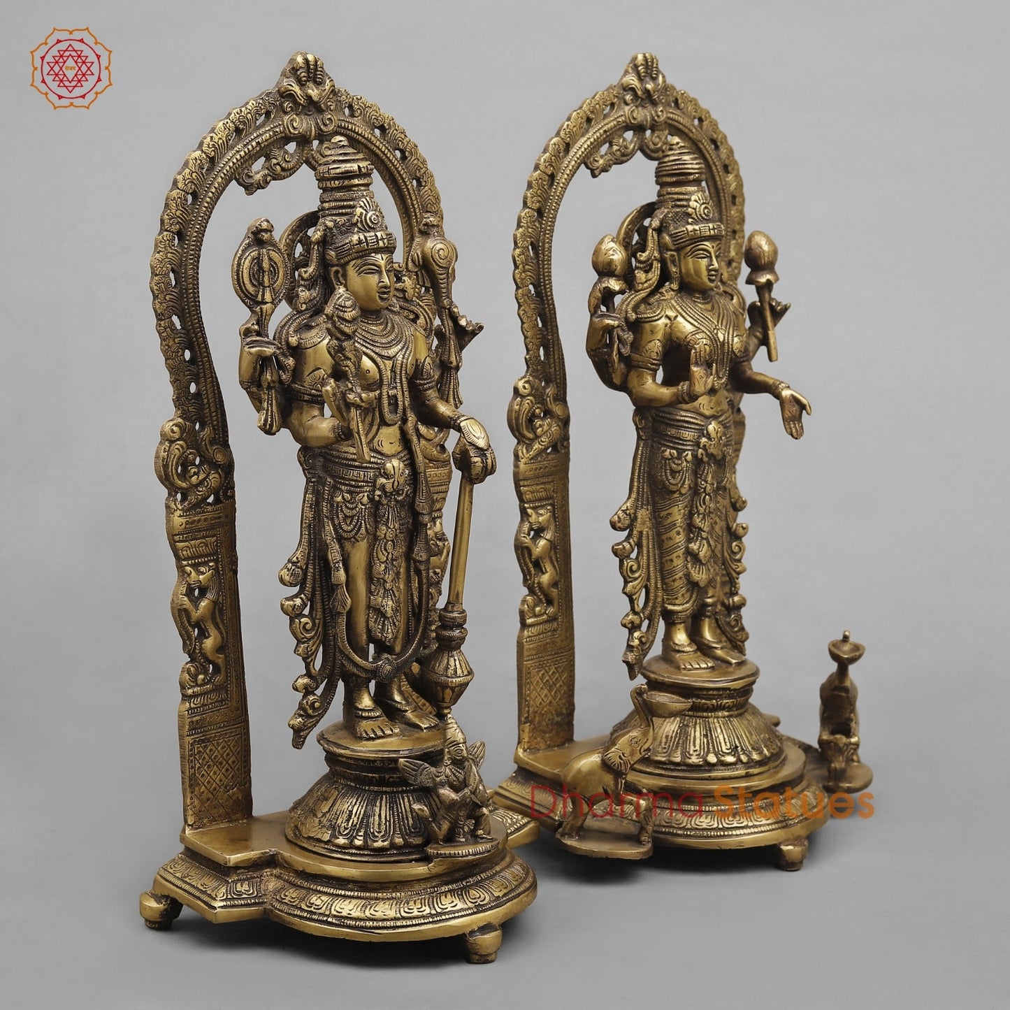 Brass Vishnu And Lakshmi Standing In arch Fine, Antique Finish 16”