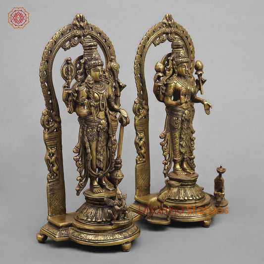 Brass Vishnu And Lakshmi Standing In arch Fine, Antique Finish 16”