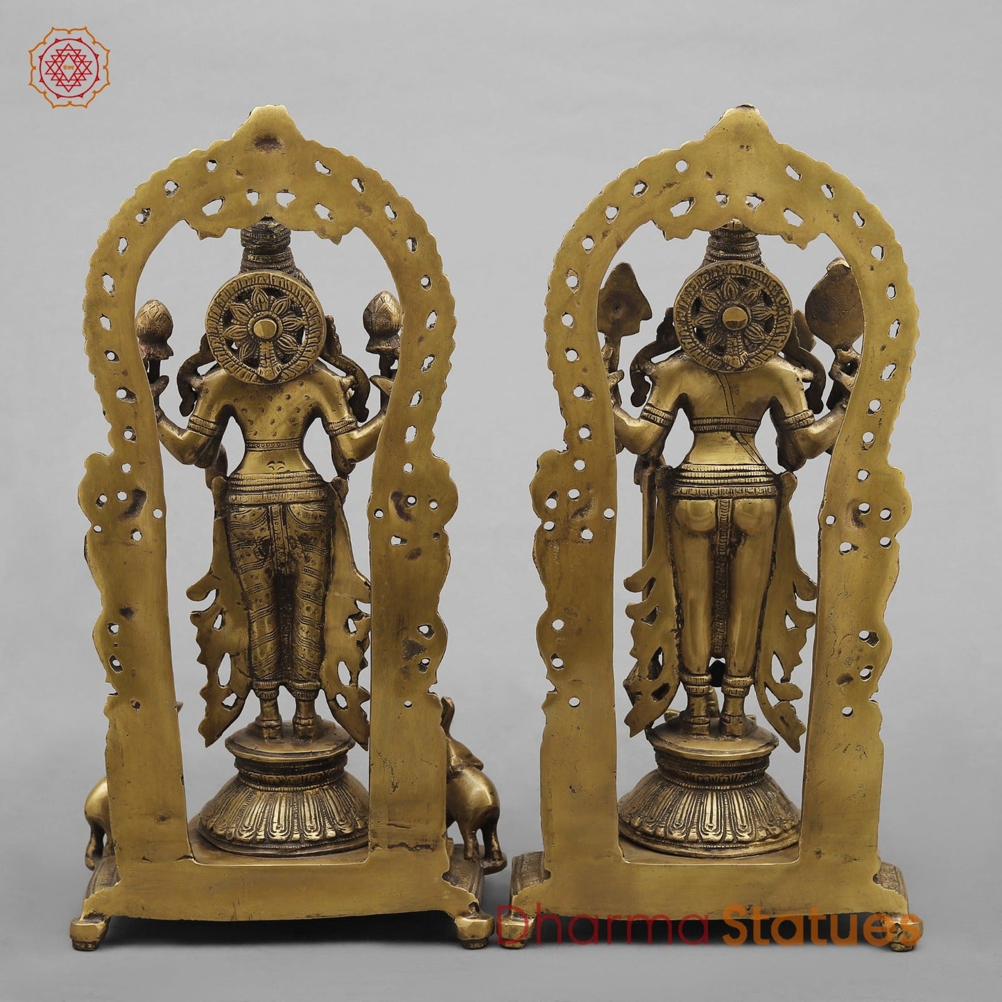 Brass Vishnu And Lakshmi Standing In arch Fine, Antique Finish 16”