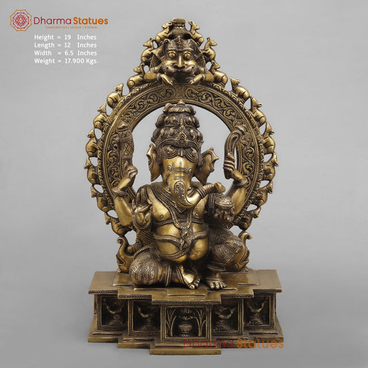Brass Ganesh With Arch Fine, Antique Finish 19”